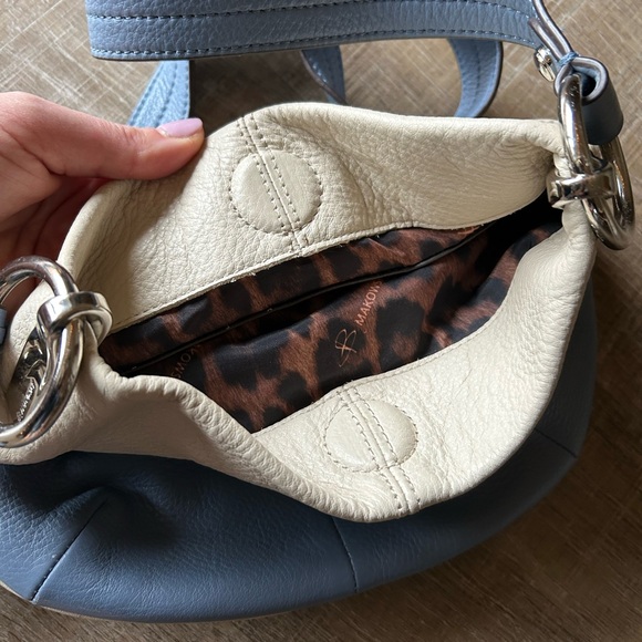 ▶️ B Makowsky Colorblock Leather Crossbody Bag Cream Silver Blue EXCELLENT - Picture 16 of 16